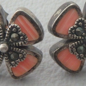 sterling silver marcasite & Rhodochrosite earrings